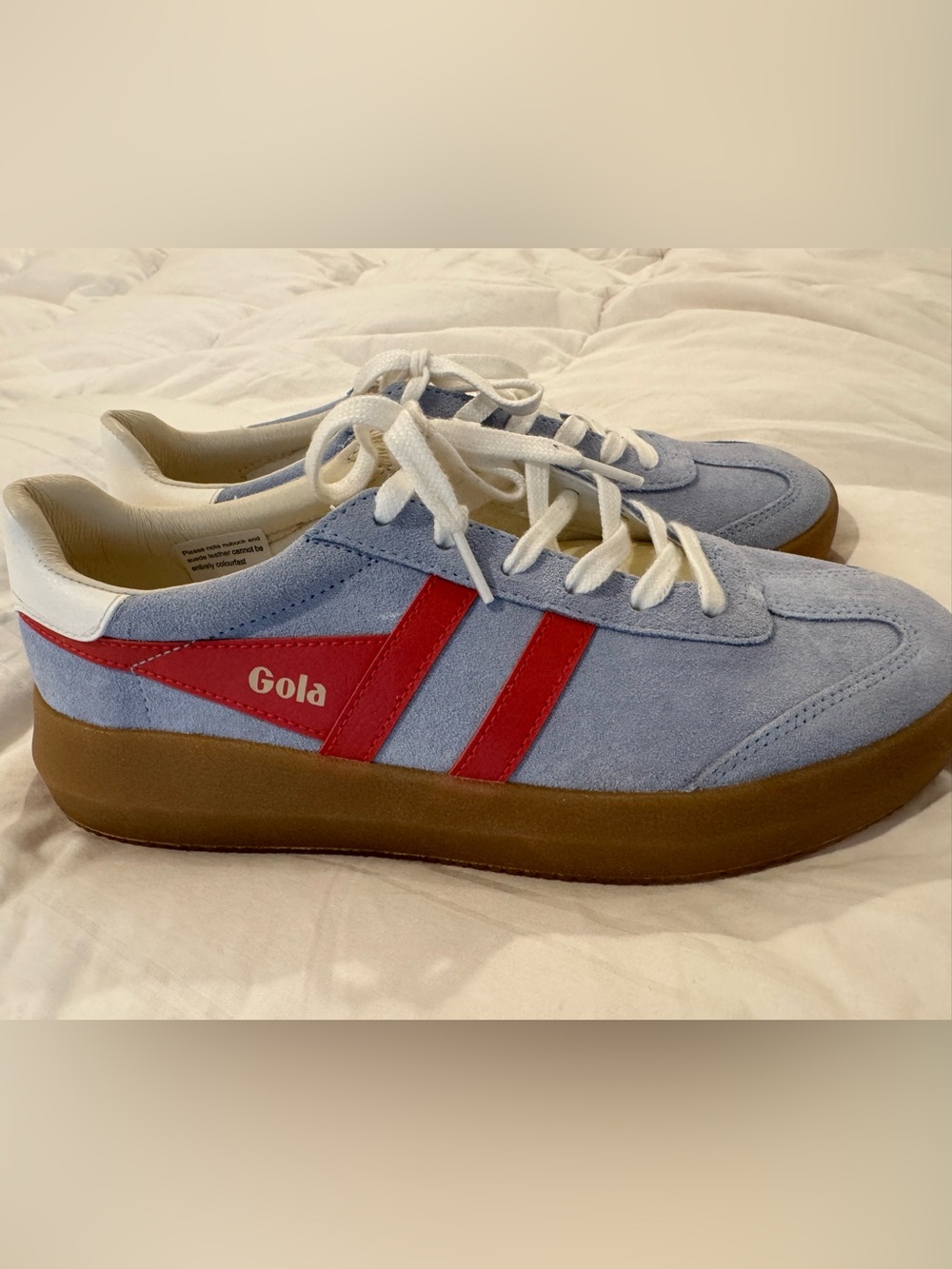 Gola Athena Style Light Blue Suede Sneaker with Red Stripes | NEW - Picture 3 of 7